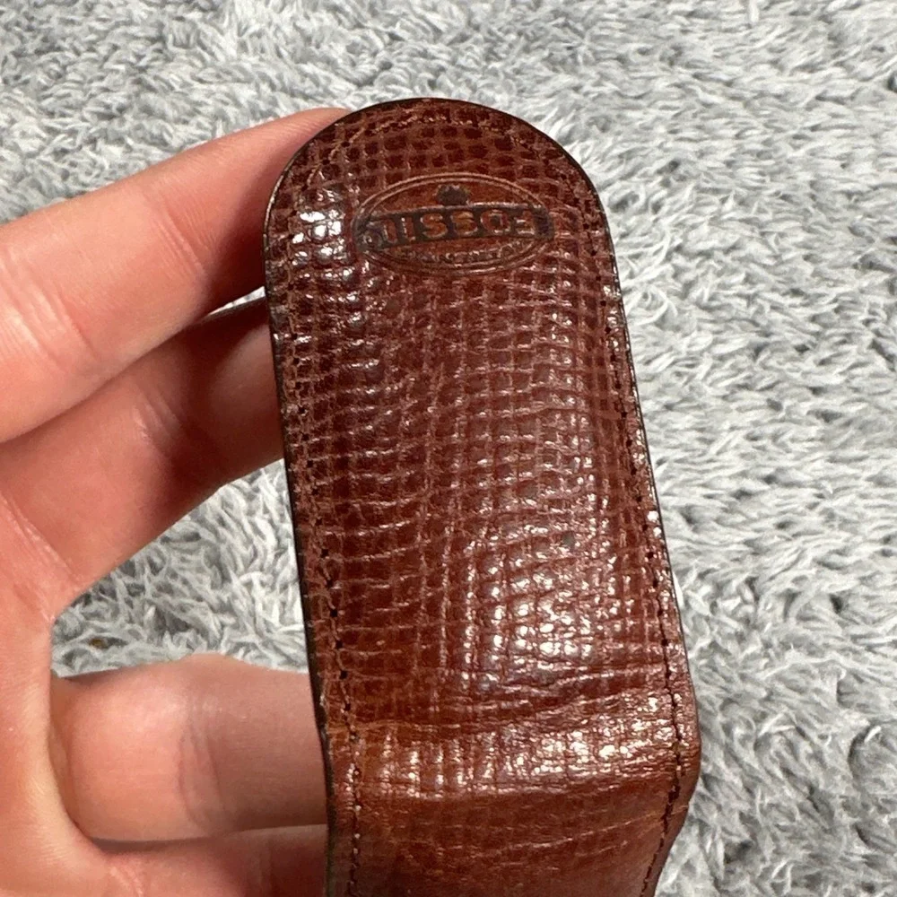 Fossil Genuine Leather Magnetic Money Clip Brown Pebbled Authentic EDC